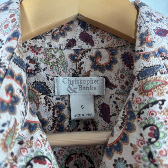 Christopher & Banks Women Button Down Shirt Jacket Small Paisley Coastal Cowgirl - Picture 4 of 12